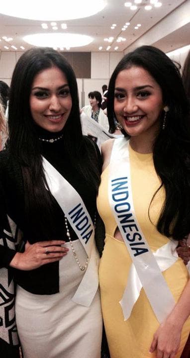 Jhataleka Malhotra (India) & Elfin Pertiwi Rappa (Indonesia) at Miss International 2014
