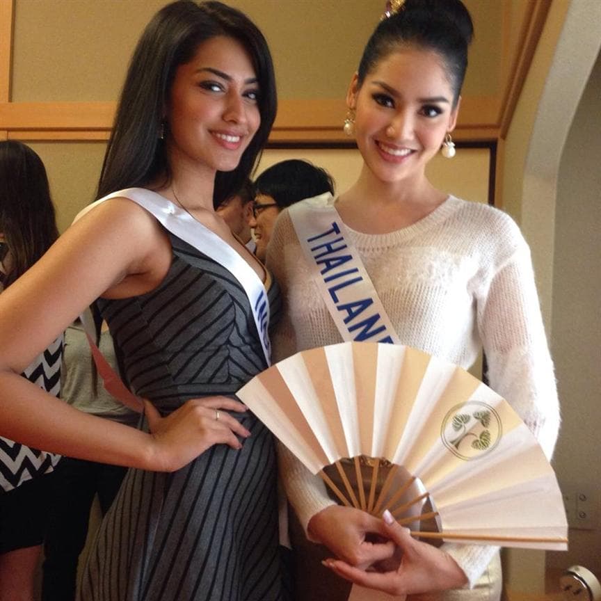 Jhataleka Malhotra (India) & Punika Kulsoontornrut (Thailand) at Miss International 2014