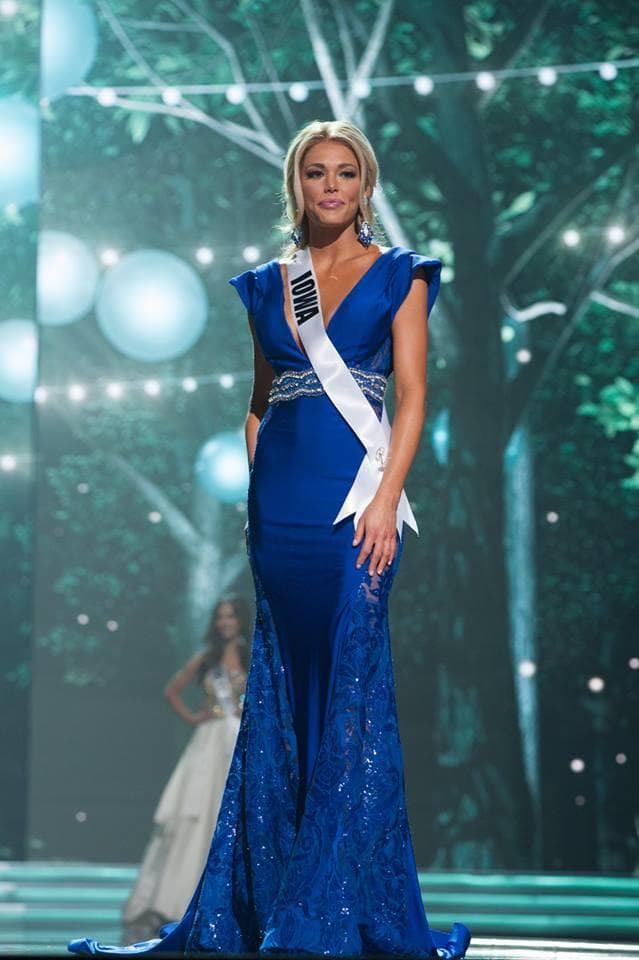 Kelsey Weier Miss Iowa USA 2017 during Preliminary Evening Gown Competition (Photo Credit: Miss USA Facebook Official)