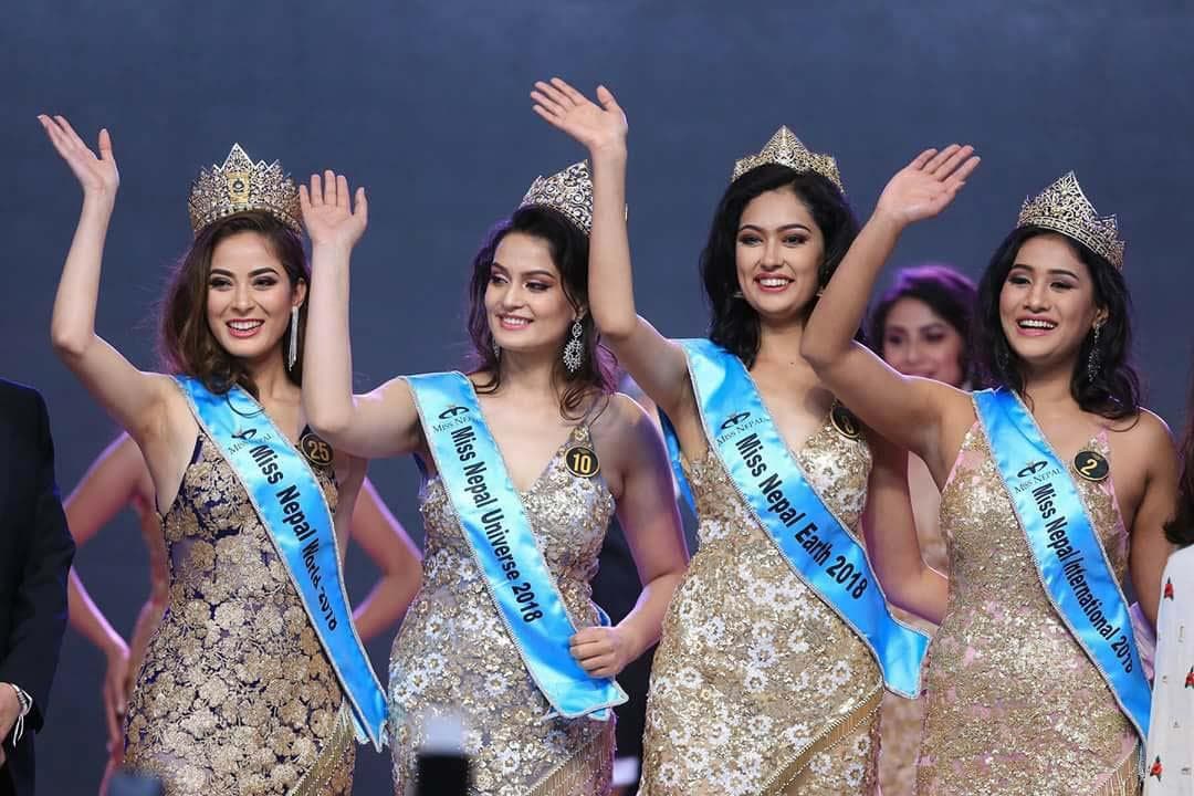 Miss Nepal 2018 Winners Shrinkhala Khatiwada, Manita Devkota, Priya Sigdel and Ronali Amatya (Photo Credit: Shrinkhala Khatiwada Facebook Page)