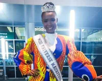Anne Murielle Ravina of Mauritius sets off for Miss Universe 2021 in style