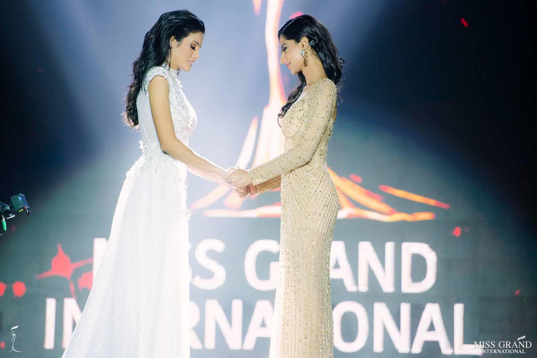 Maria Clara Sosa Perdomo winner Miss Grand International 2018 with First runner-up Meenakshi Chaudhary (Photo Courtesy: MGI Official)