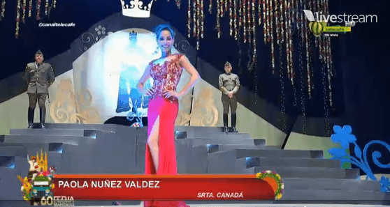 Paola Nunez Valdez from Canada in Evening Gown (Photo Credit: Reinado Internacional del cafe)